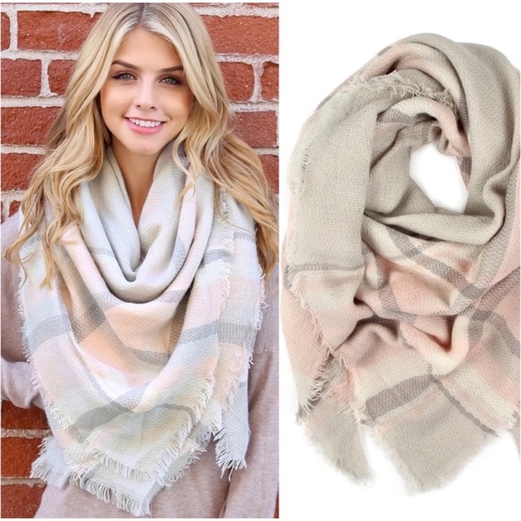 3 total- Women's Fall Fringe Edge Lightweight Cute Plaid Blanket Plaid Scarf - Picture 3 of 6